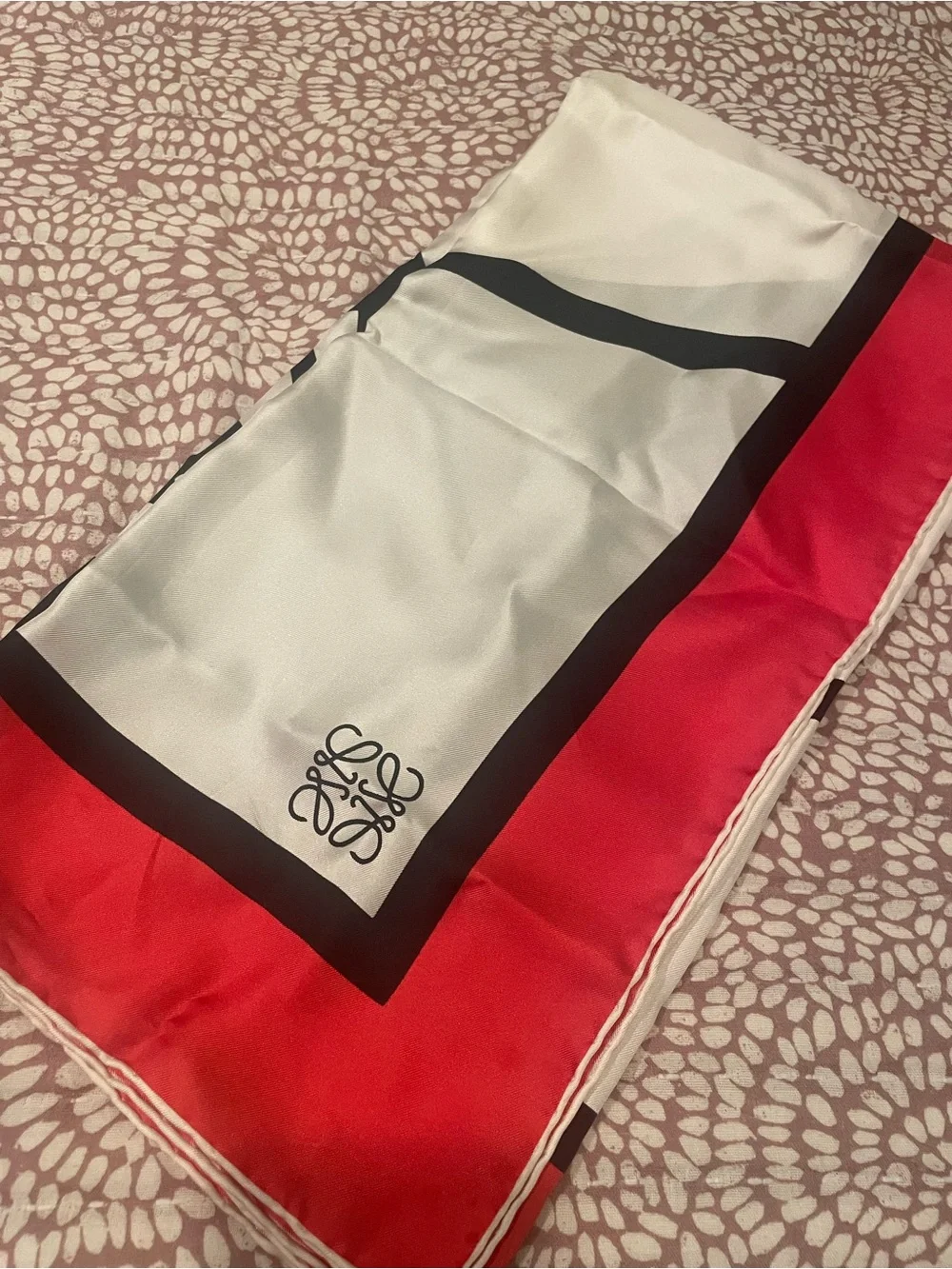 Loewe Red Black and Cream Graphic Silk Scarf